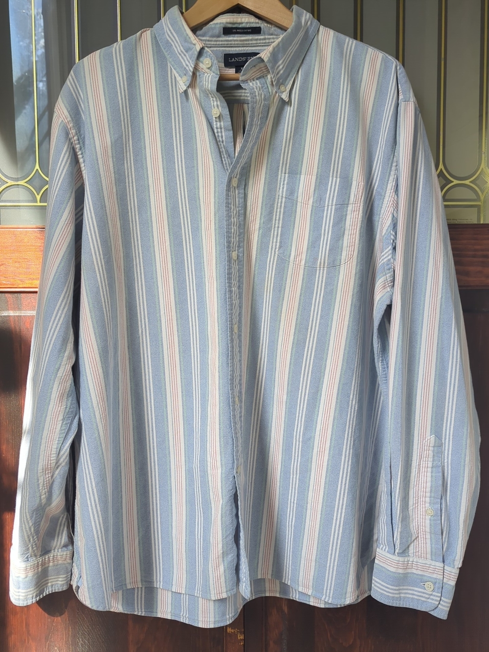 Lands' End | Sail Rigger Oxford Striped Button-Down Shirt | Men's XL